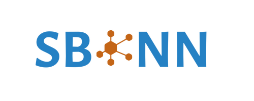SBONN logo in light blue with o in orange representing a network structure with one central circle and five surrounding circles.
